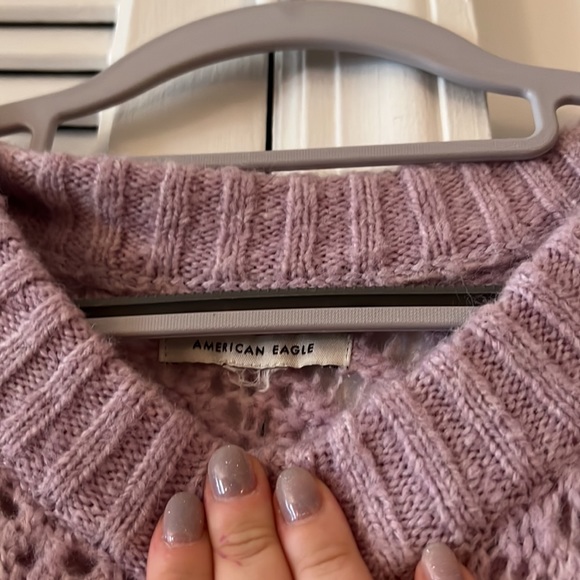 AE Lavender Crocheted Sweater with Balloon Sleeves XL 💜 - Picture 3 of 6